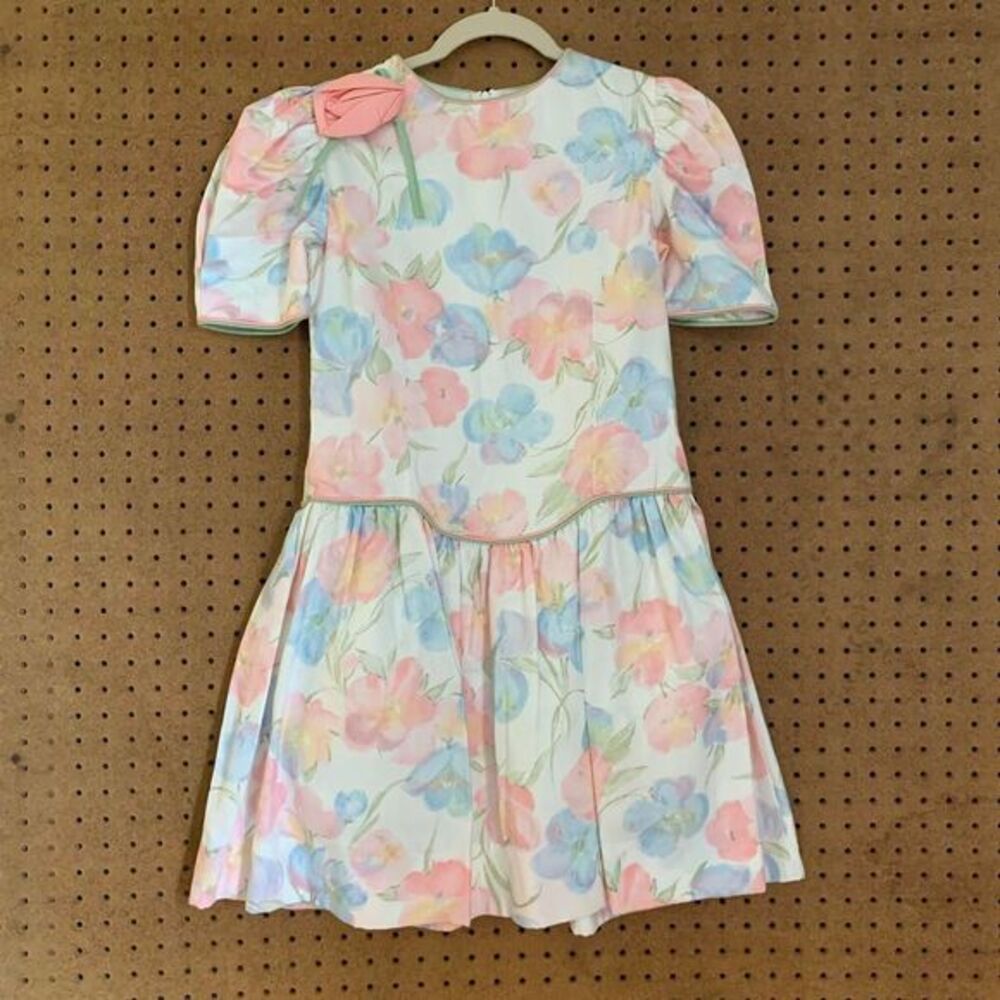 Vintage Floral Dress Pastel Drop Waist Spring Easter Girls 90s 80s‎ Cottagecore